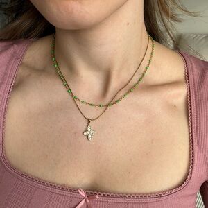 gold stainless steel tarnish free necklace choker cz flower pendant